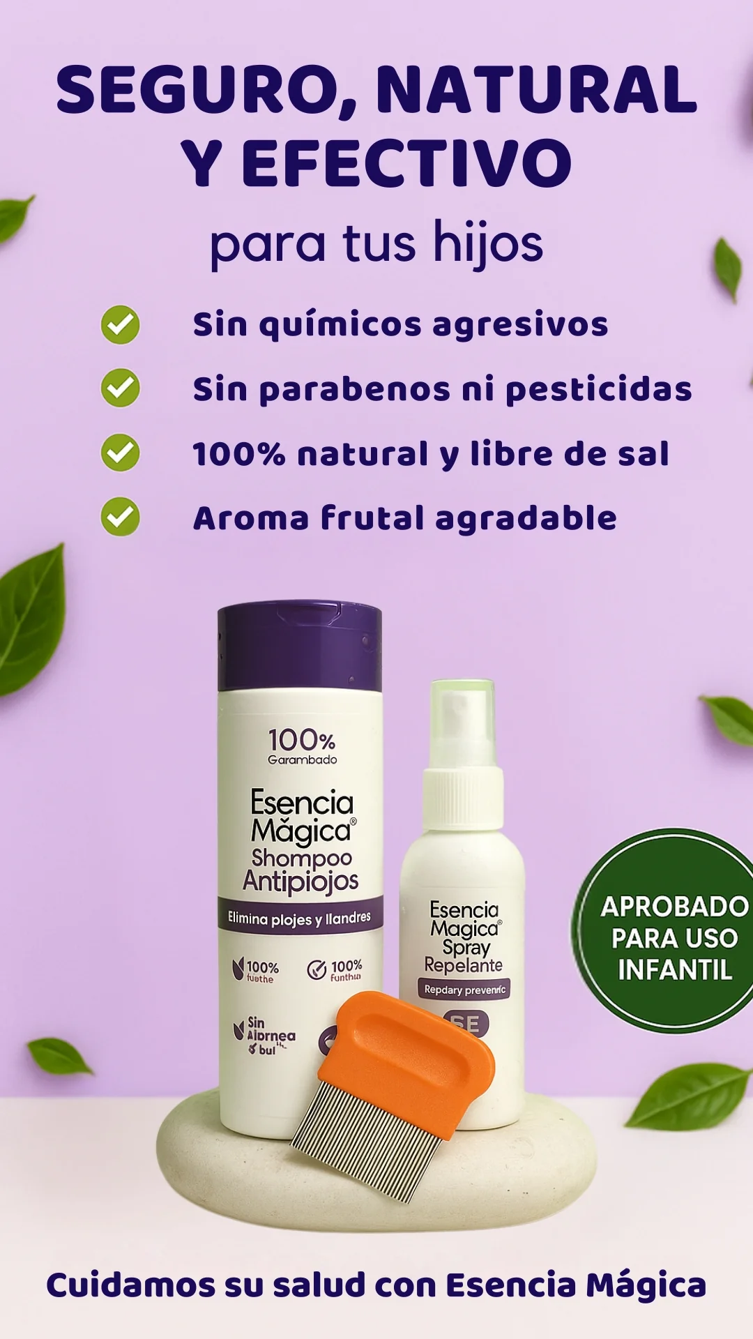 Esencia Mágica – Tratamiento Antipiojos Natural + Spray Preventivo + Peine