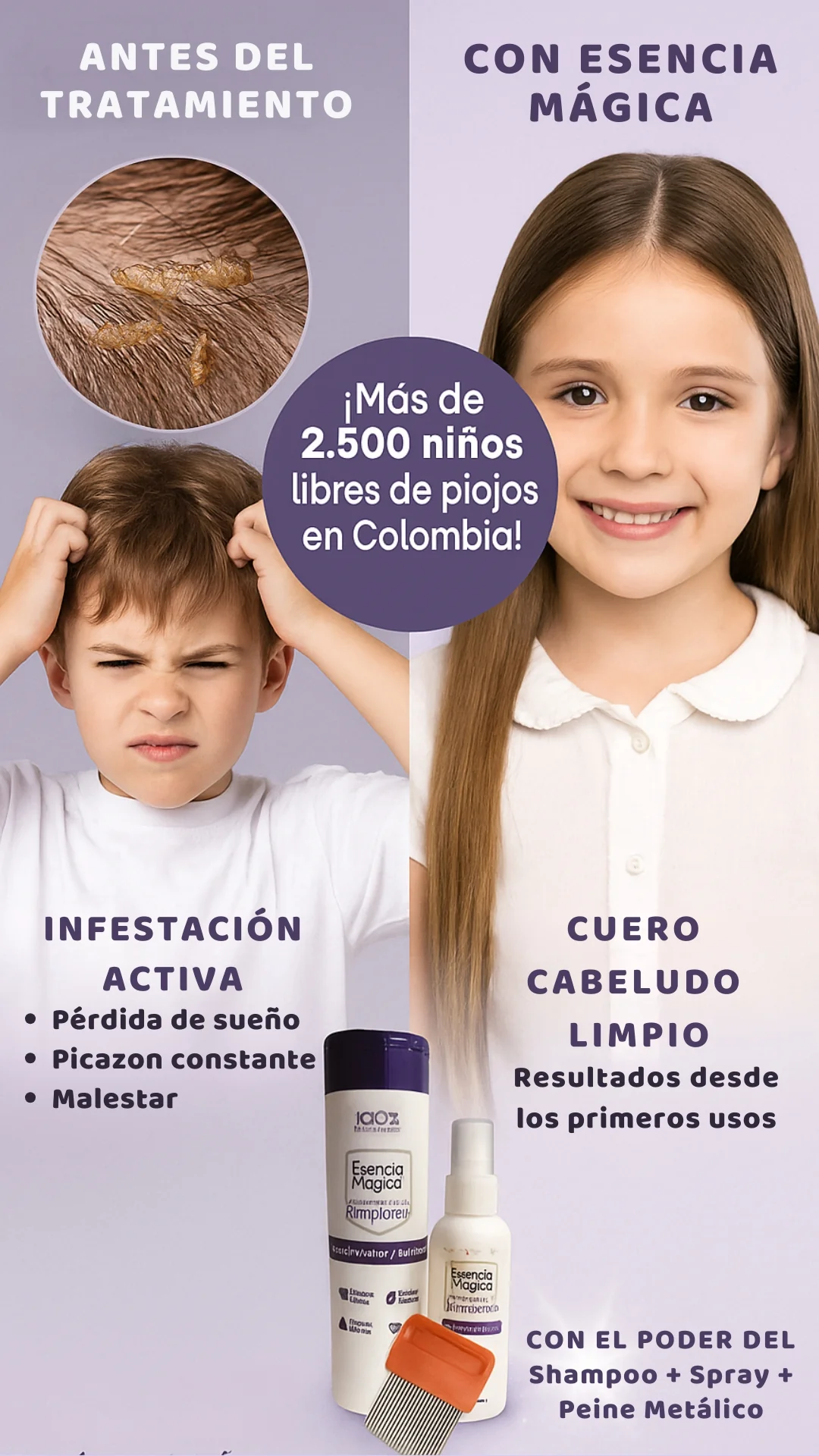 Esencia Mágica – Tratamiento Antipiojos Natural + Spray Preventivo + Peine