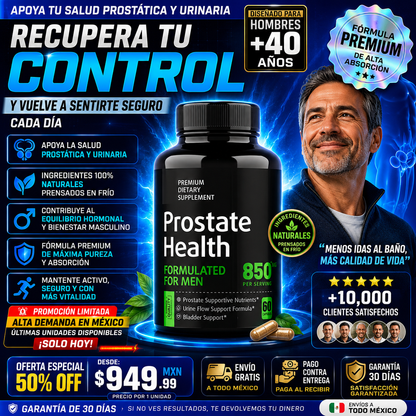 Prostate Health® Apoya tu Salud Prostática y Urinaria de Forma Natural.
