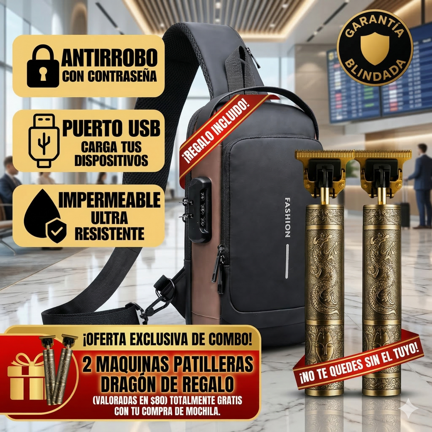 Combo Mochila Antirrobo Impermeable + 2 Maquinitas Buda GRATIS ⚡️