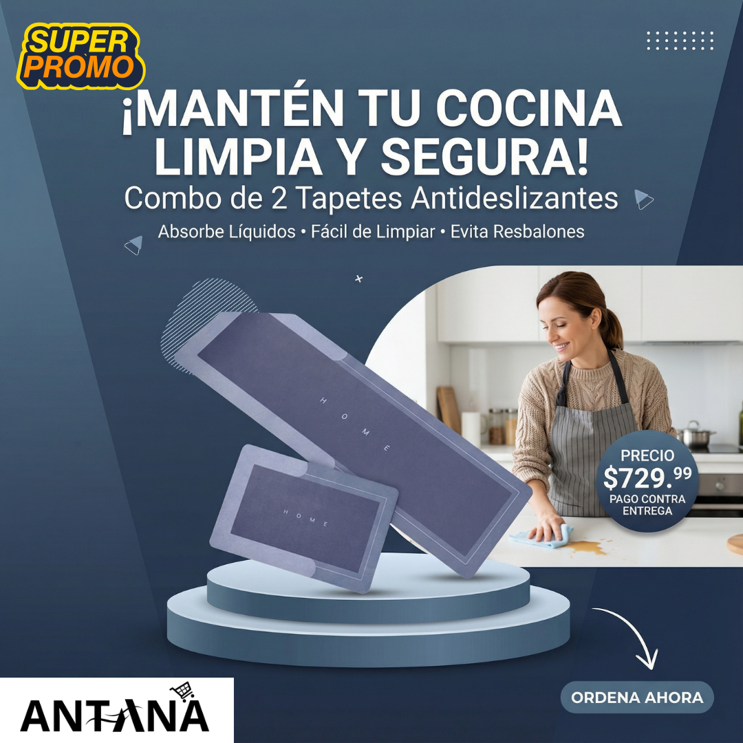 CleanStep™ COMBO DE 2 ALFOMBRAS ANTIDESLIZANTES, SUPER ABSORBENTES PARA COCINA O BAÑO