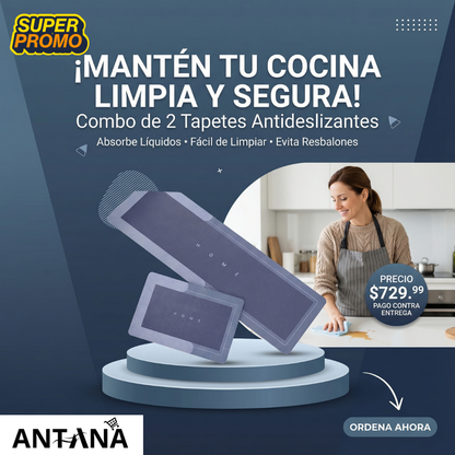 CleanStep™ COMBO DE 2 ALFOMBRAS ANTIDESLIZANTES, SUPER ABSORBENTES PARA COCINA O BAÑO