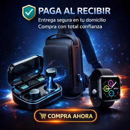 COMBO RIÑONERA IMPERMEABLE USB + AUDIFONOS M10 + SMARTWATCH DE OBSEQUIO 🎁