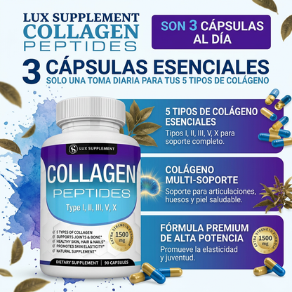 Toplux Complejo Multi-Colágeno 1800mg: 5 Tipos de Colágeno para Piel y Articulaciones (90 Cápsulas)