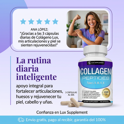 Toplux Complejo Multi-Colágeno 1800mg: 5 Tipos de Colágeno para Piel y Articulaciones (90 Cápsulas)