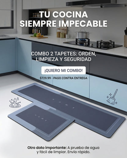 CleanStep™ COMBO DE 2 ALFOMBRAS ANTIDESLIZANTES, SUPER ABSORBENTES PARA COCINA O BAÑO