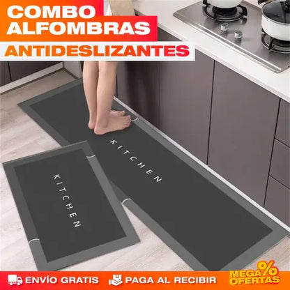 CleanStep™ COMBO DE 2 ALFOMBRAS ANTIDESLIZANTES, SUPER ABSORBENTES PARA COCINA O BAÑO