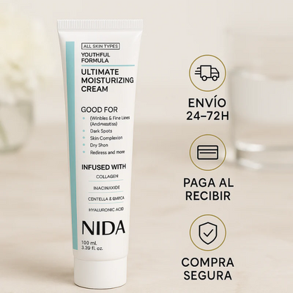 NIDA™: Crema Hidratante Avanzada con Colágeno, Niacinamida, Centella Asiática y Ácido Hialurónico (Compra 2 y Obtén 1 Gratis)💧.